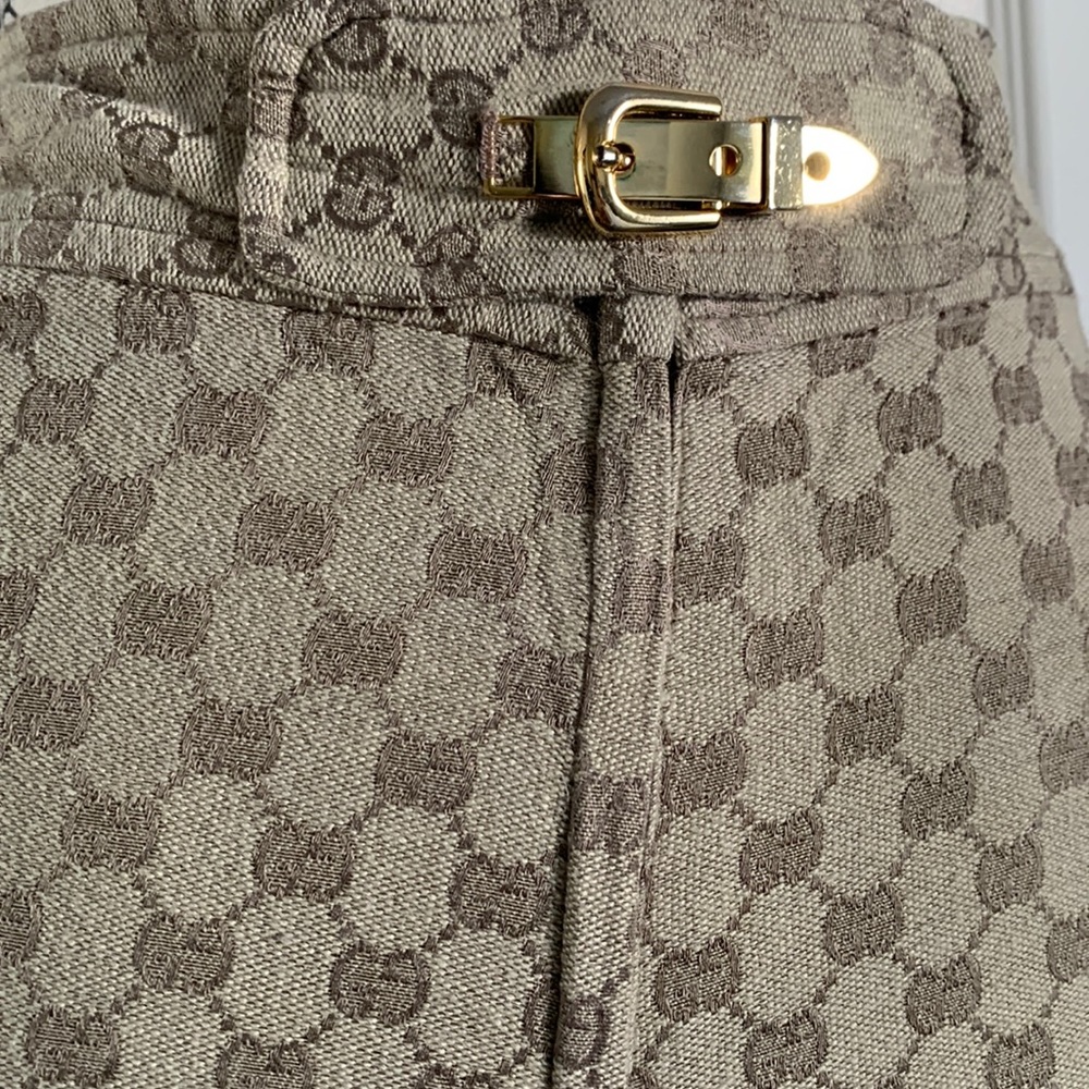 Vintage Gucci Cuff Womens Monogram trousers Waist 24” size 0 Goldtone Buckle